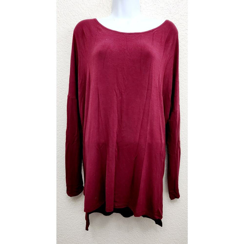 Emma's Closet Burgundy Red Round Neck Long Sleeve Top Large Lightweight Stretch